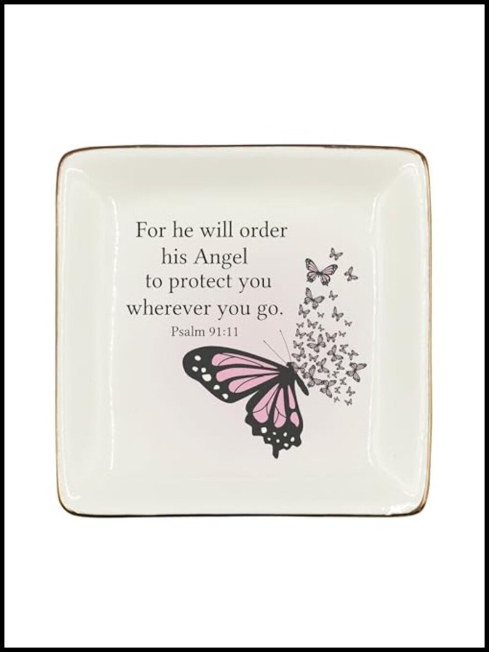 Ceramic Butterfly Jewelry Tray Dish Christian Bible Verse Gift